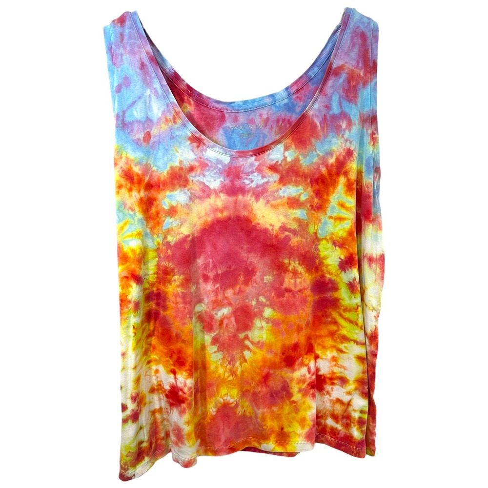 Ava & Viv Plus Size 3X Tank Top Tie Dye Handmade‎ Red Orange Hippie Boho 1778